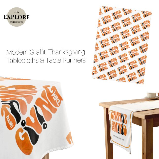 Modern White Graffiti Thanksgiving Autumn Fall  Tablecloth (Creator Uploaded)