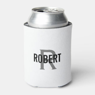 Modern white gray monogram name can cooler