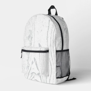 Modern White Gray Wood Grain Printed Backpack