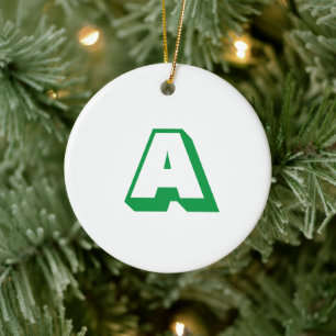 Modern white green initial monogram typography ceramic ornament
