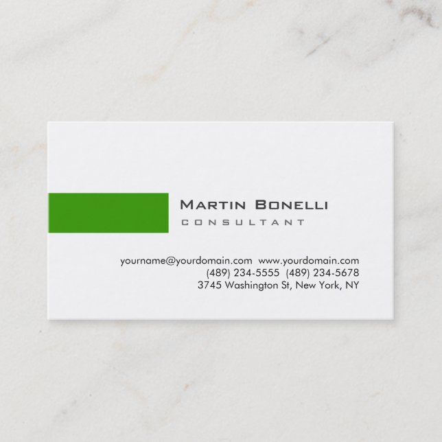 Modern White Green Simple Consultant Business Card (Front)