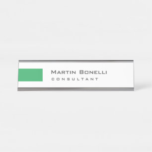 Modern White Green Simple Consultant Desk Name Plate