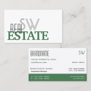 Modern White Green Stylish Simple with Monogram Business Card