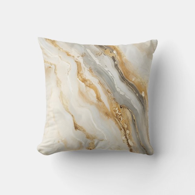 Modern White, Grey, and Gold Marble Decorative  Throw Pillow (Front)