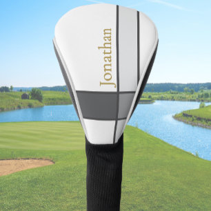 Modern white grey and gold minimalist custom name  golf head cover