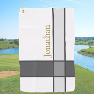 Modern white grey and gold minimalist custom name  golf towel
