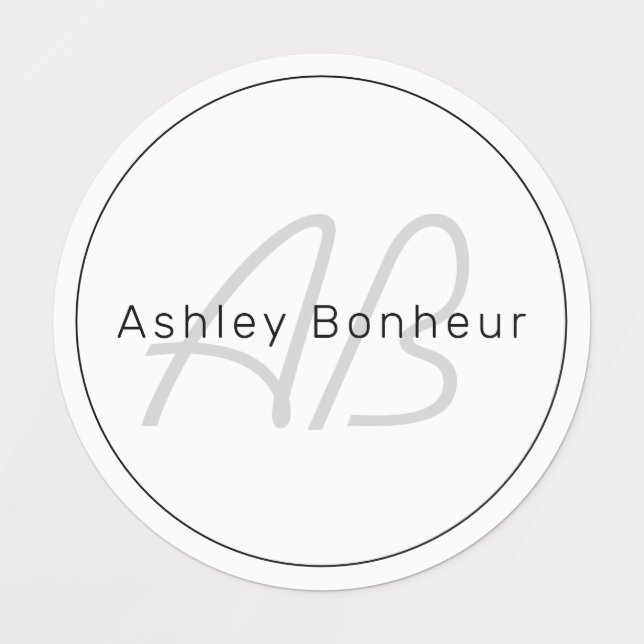 Modern White Grey & Black | Cool Name & Monogram (Design 1)