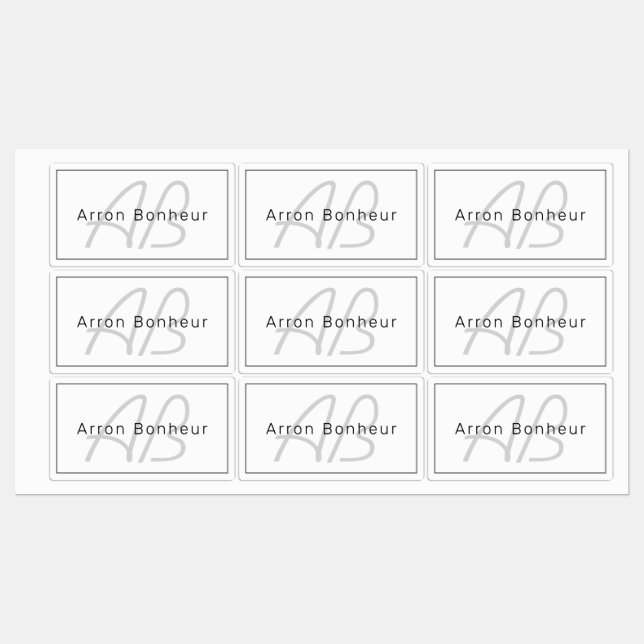 Modern White Grey & Black | Cool Name & Monogram (Sheet)