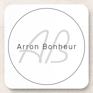 Modern White Grey & Black   Cool Name & Monogram Coaster