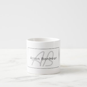 Modern White Grey & Black   Cool Name & Monogram Espresso Cup