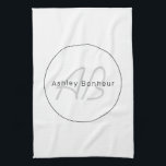 Modern White Grey & Black | Cool Name & Monogram Kitchen Towel<br><div class="desc">Modern monogrammed name or brand.</div>