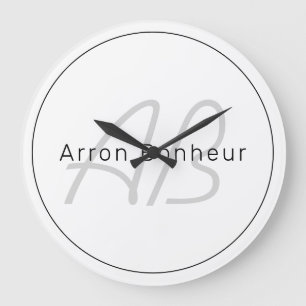 Modern White Grey & Black   Cool Name & Monogram Large Clock