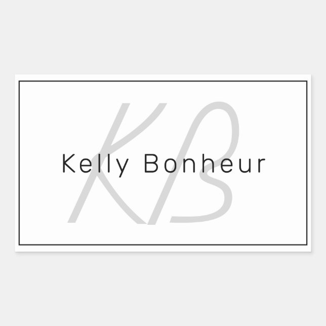 Modern White Grey & Black | Cool Name & Monogram Sticker (Front)