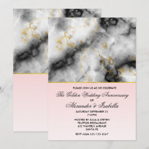 Modern White Grey Marble Anniversary Invitation