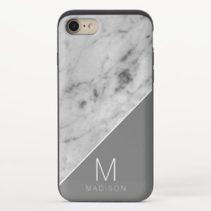 Modern White & Grey Marble Stone Monogram Name iPhone 8/7 Slider Case