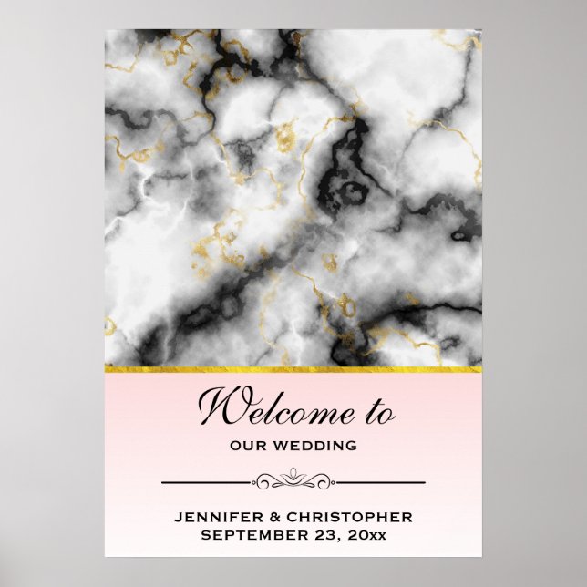 Modern White Grey Marble Wedding Welcome Poster (Front)