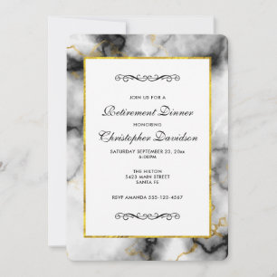 Modern White Grey Marble with Gold Ribbon Invitation