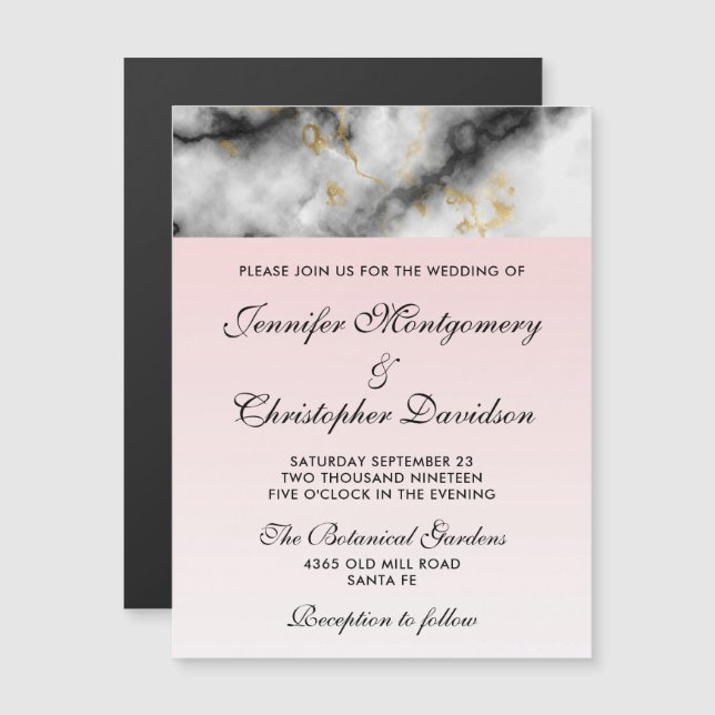Modern White Grey Marble with Gold Ribbon Magnetic Invitation (Front/Back)
