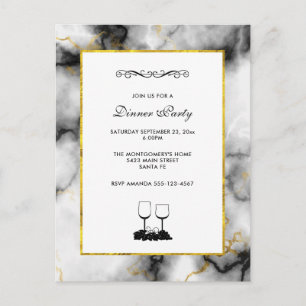 Modern White Grey Marble with Gold Ribbon Postcard