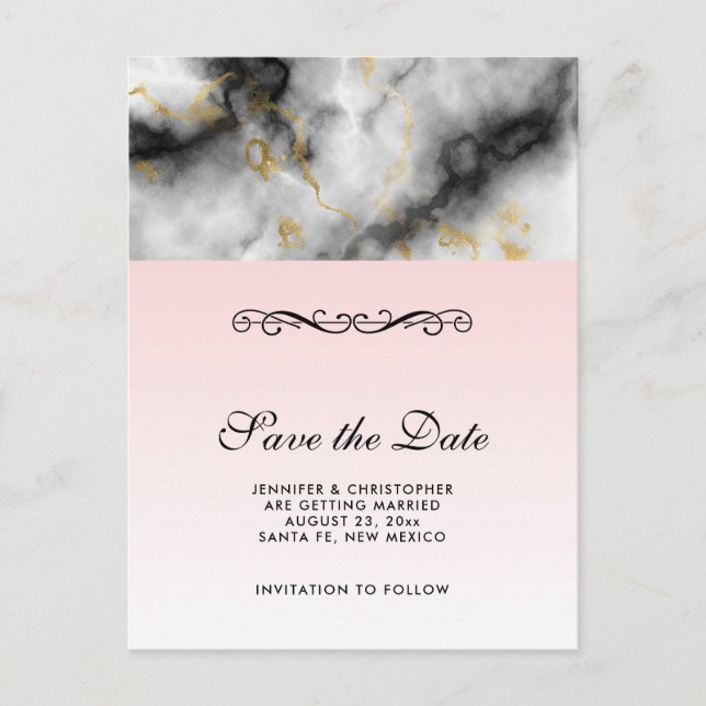 Modern White Grey Marble with Gold Ribbon Postcard (Front)