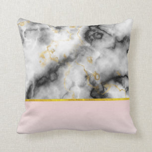 Modern White Grey Marble with Gold Ribbon Throw Pillow