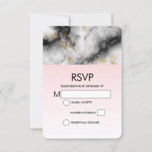 Modern White Grey Marble with Gold Ribbon Wedding RSVP Card