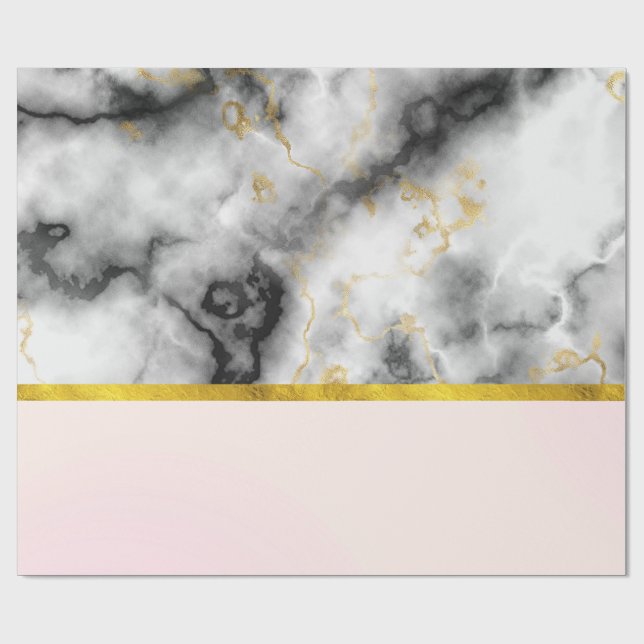 Modern White Grey Marble with Gold Ribbon Wrapping Paper (Flat)