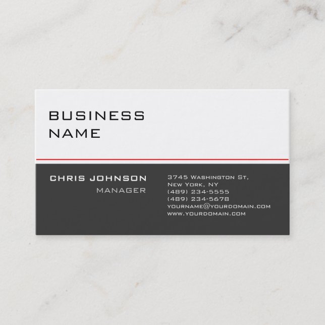 Modern White Grey Red Trendy Business Card (Front)