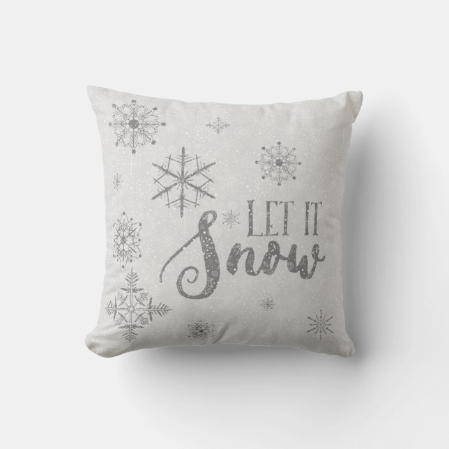 Modern white & grey snowflakes-let it snow throw pillow (Front)