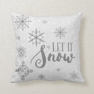 Modern white & grey snowflakes-let it snow throw pillow