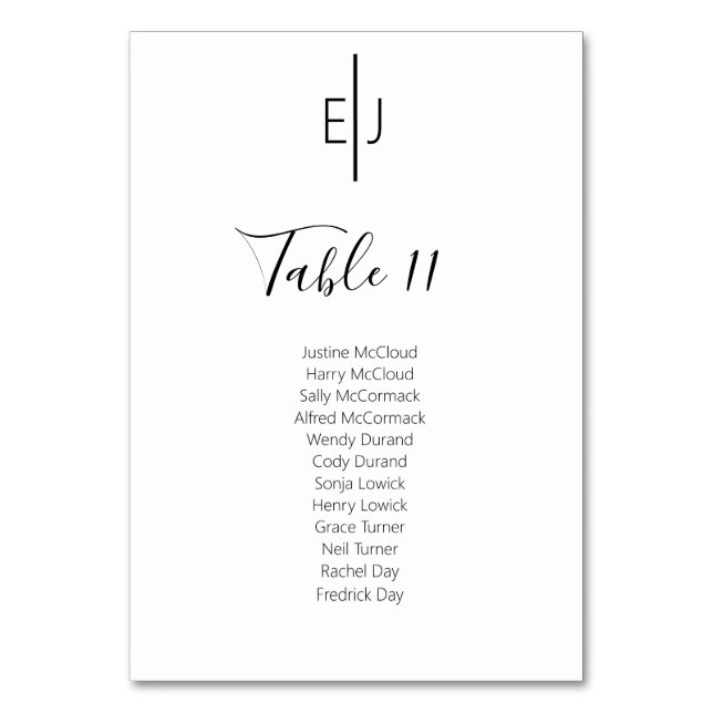 Modern White Guests  Seating List  Table Number (Front)