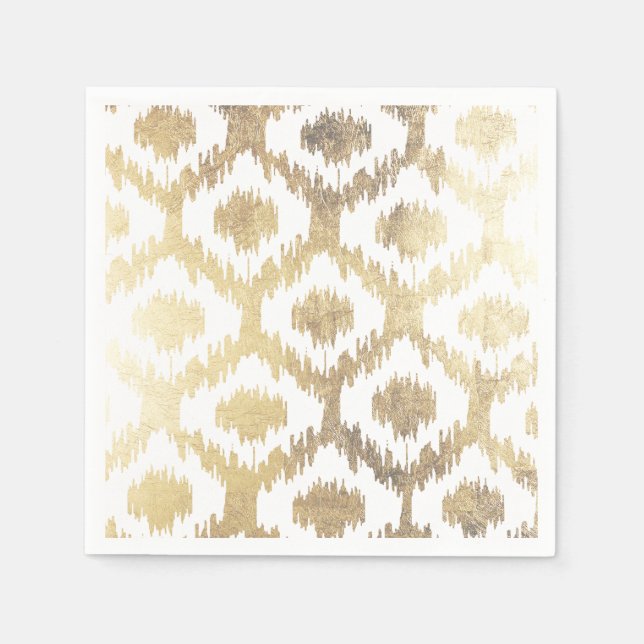 Modern white hand drawn ikat pattern faux gold napkin (Front)