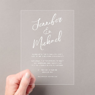 Modern White Hand Lettered Script Wedding Acrylic Invitations