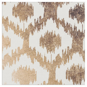 Modern white handrawn ikat pattern faux brass gold fabric
