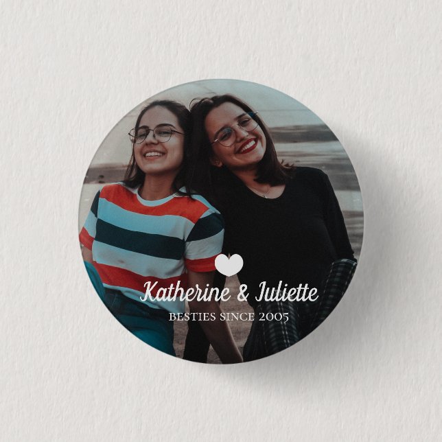 Modern White Heart Best Friend Friendship Photo 1 Inch Round Button (Front)