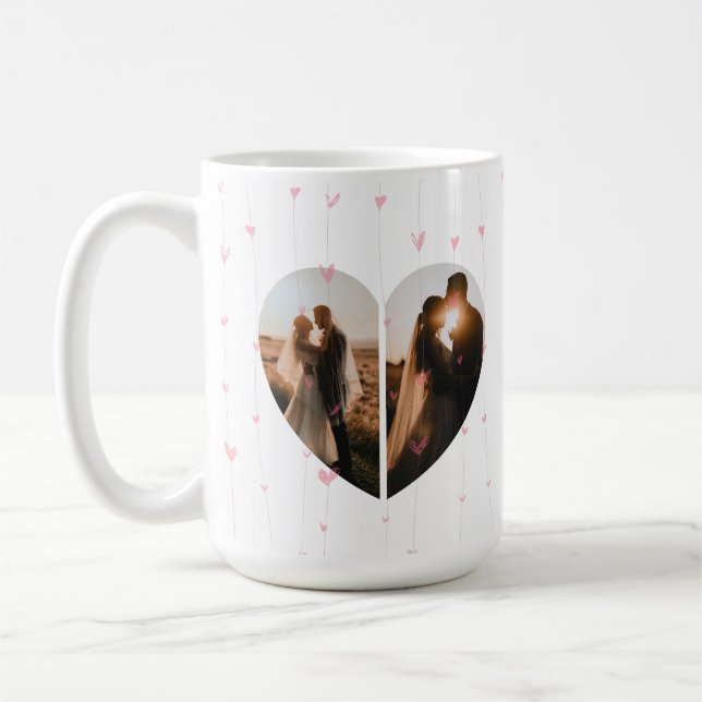 Modern White Heart Shaped Photo Custom For her him Coffee Mug (Left)