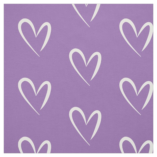 Modern white hearts, Purple Background, Pattern Fabric (Swatch)