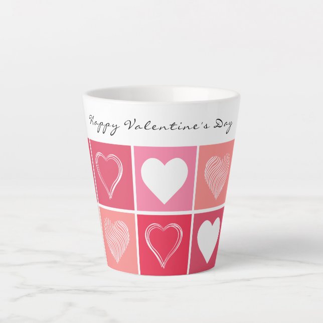 Modern white hearts red and pink colours Valentine Latte Mug (Front)