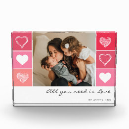 Modern white hearts red and pink photo Valentine Block