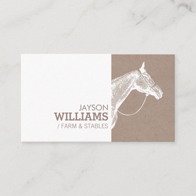 Modern White Horse Screen Print for Farmers Business Card (Front)