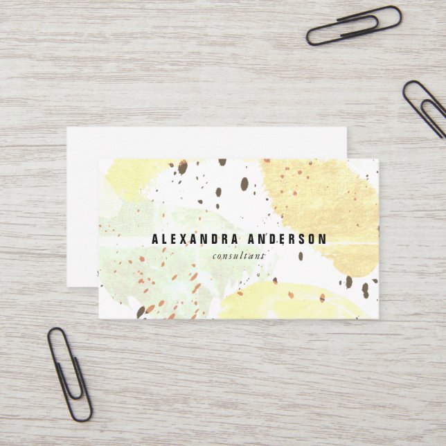 Modern White Ivory Brush Strokes Business Card (Front/Back In Situ)