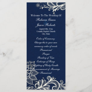 modern white lace navy blue wedding programs