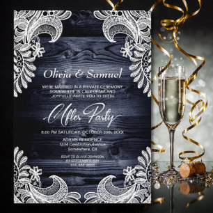Modern White Lace Wood Wedding After Party Invitation