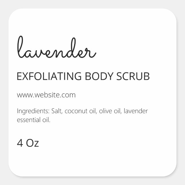 Modern White Lavender Scrub Label (Front)