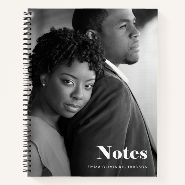 Modern White Lettering with your Photo | Notes Notebook (Front)