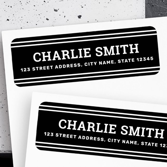 Modern white lines black return address (Modern white lines black return address label)