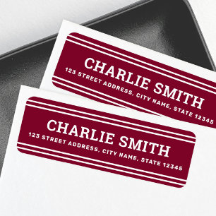 Modern white lines burgundy return address