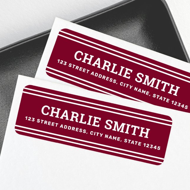 Modern white lines burgundy return address (Modern white lines burgundy return address label)