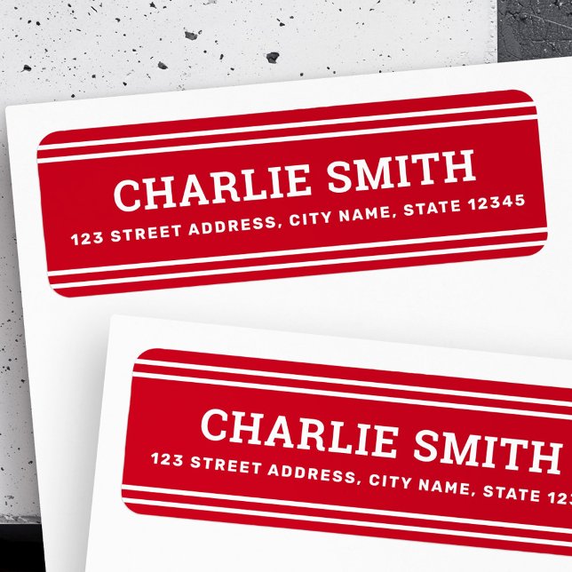 Modern white lines red return address (Modern white lines red return address label)