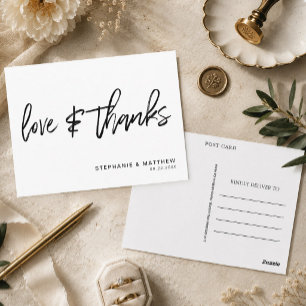 Modern White Love and Thanks Wedding Postcard